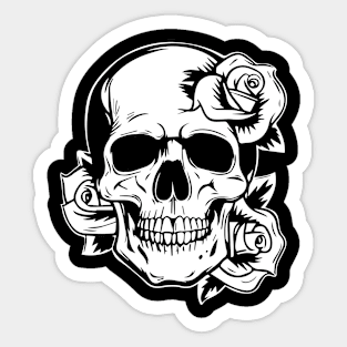 tattoo skull adorned with roses Sticker